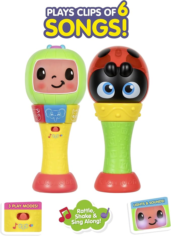CoComelon Sing ‘n Play Maracas, 3 Play Modes - Plays 6 Fan Favorite Song Clips, Learn Animal Sounds and Colors - Lights Up - Two Maracas - Musical Instruments for Kids, Toddlers, and Preschoolers