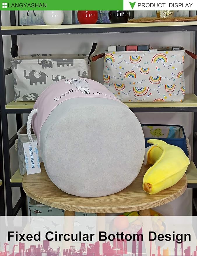LANGYASHAN Laundry Basket Canvas Collapsible Organizer Storage Basket for Boys Girls Laundry Hamper Toy Bins Gift Baskets Bedroom Clothes Children Nursery (little girl)