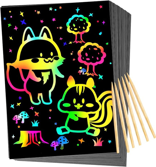 Scratch Valentines Day Gifts for Kids: 56 Pcs Magic Scratch Off Paper Children Art Crafts Set Kit Supplies Toys Black Scratch Sheets Notes Cards for Easter Basket Stuffers Boys Girls Birthday