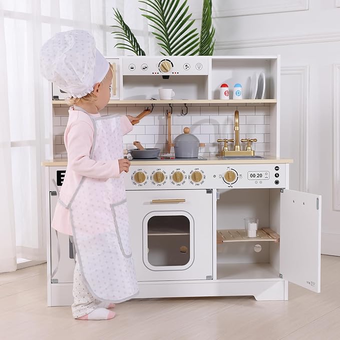 Kids Play Kitchen Set, Kitchen Set for Kids with Plenty of Play Features, Sink, Oven, Stove, Dishwasher, Coffee Maker, Ice Maker and Microwave, Play Kitchen Sets for Kids Ages 4-8.