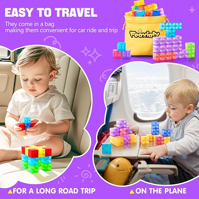 Magnetic Blocks - 32pcs Translucent Magnetic Building Blocks for Toddlers 1-3, STEM Rainbow Magnetic Cubes for Kids Ages 2-4, Magnet Toys for Kids 3-5, Christmas Birthday Gifts for Girls & Boys