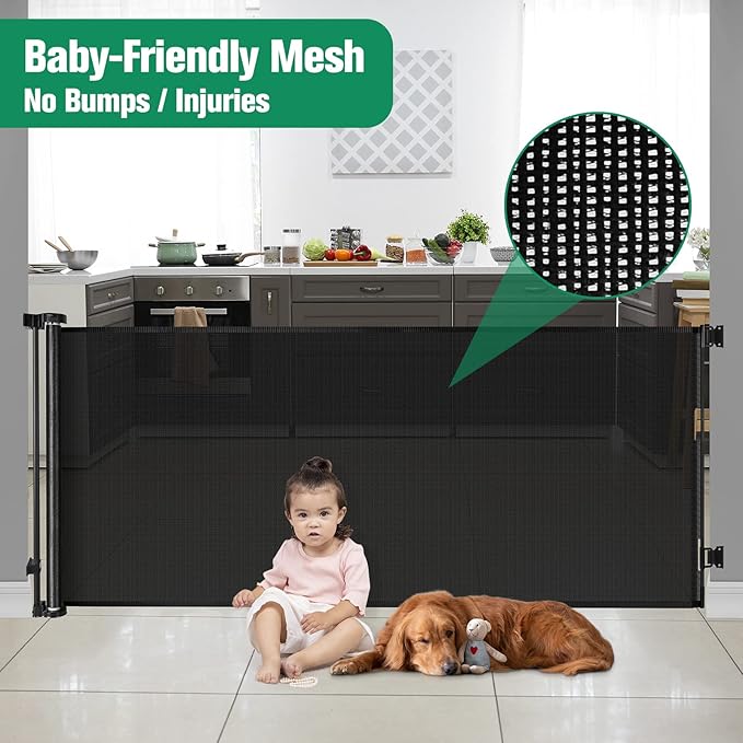110 Inch Extra Wide Baby Gate for Large Openings Retractable Baby Gates Indoor Outdoor Extra Long Baby Gates for Doorways Large Retractable Dog Gate for Stairs Deck Gates for Dogs Indoor Pet Gate