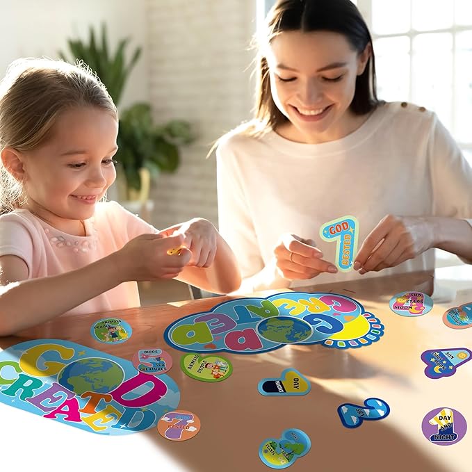 Liliful Bible Crafts for Kids - 24pcs 7 Days of Creation Art Craft Kit - Religious DIY Crafts for Sunday School, Toddler, Preschooler Fun Activities - Safe and Quality Paper Material