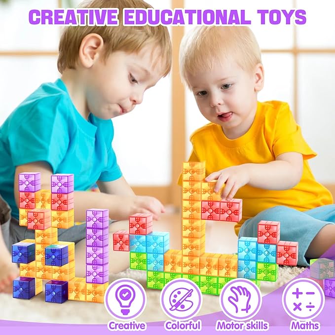 Magnetic Blocks - 32pcs Translucent Magnetic Building Blocks for Toddlers 1-3, STEM Rainbow Magnetic Cubes for Kids Ages 2-4, Magnet Toys for Kids 3-5, Christmas Birthday Gifts for Girls & Boys