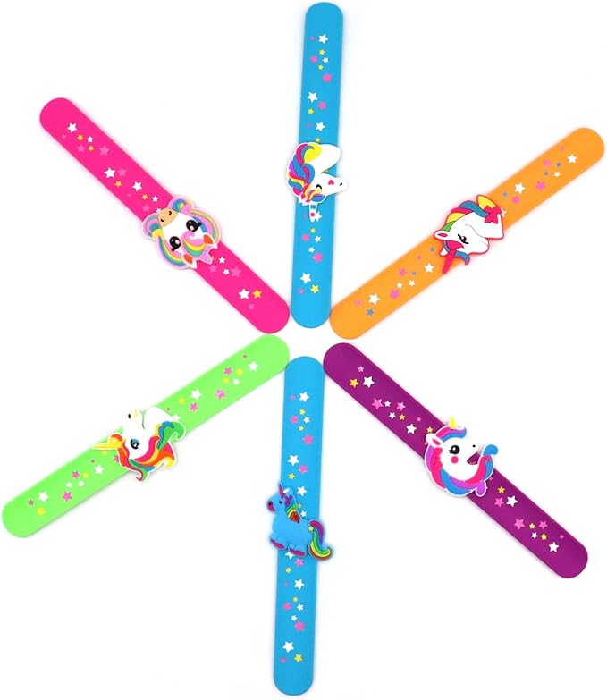 Silicone unicorn Slap Bracelets - Silicone Unicorn Wristband Birthday Party Favors, Boys Girls Party Favors Gifts Carnival Prizes Set (6 Pack