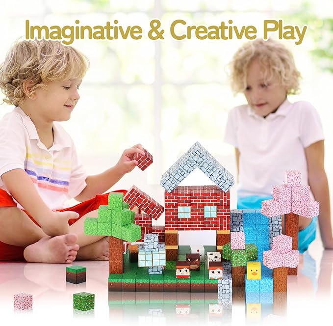 Magnetic Block Set - 111-Piece Magnetic Building Blocks - Ranch Mine Craft Magnetic Blocks Set, Magnetic Blocks for Kids Ages 4,5,6,7,8 STEM Montessori Sensory Building Game Toy Gift for Boys,Girls