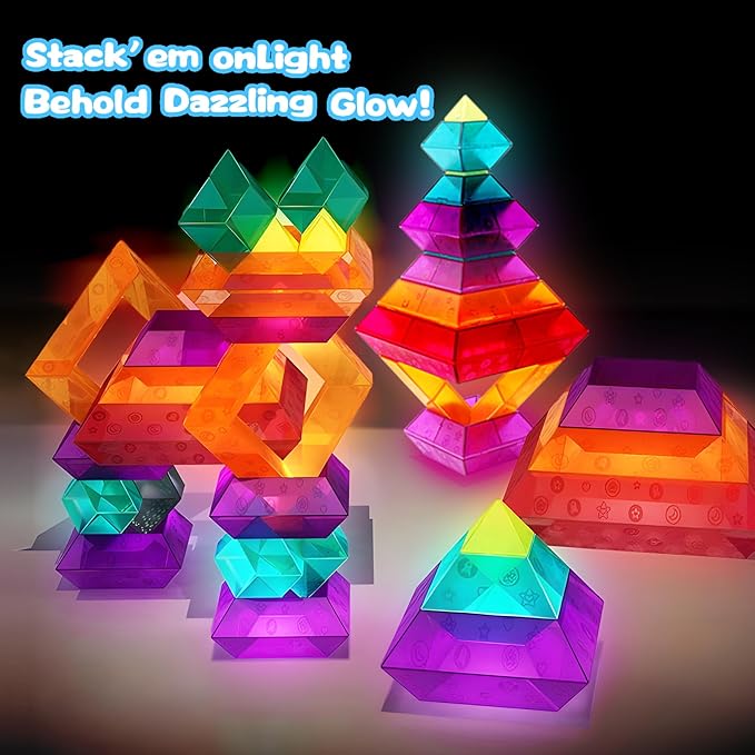 Building Block Sets for Toddlers 2 3 4 5 6 Year Old | 30 Pcs Pyramid Stacking Blocks Toys for Boys Girls | STEM Preschool Educational Light Table Toys Gifts for Toddlers Kids Age 2-4 3-5