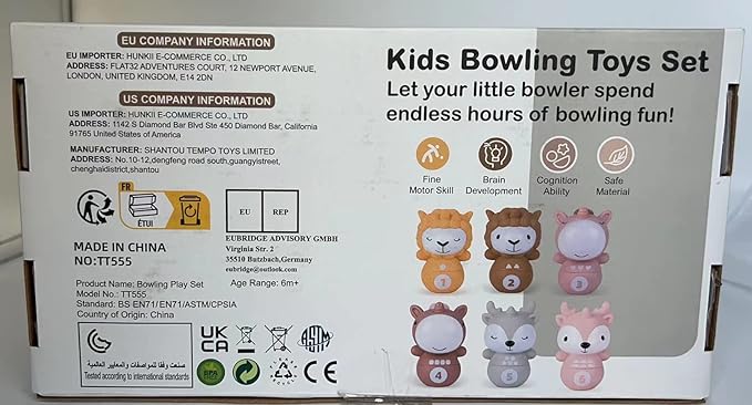 Nueplay Ages 18+ Months Toddler Learning Toys, Counting and Sorting Toys Kids Bowling Set, Animal Shape Puzzle and Bowling Game to Enhance Shape, Color, and Number Recognition, 1 Year Old Girl Gifts
