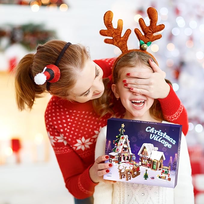 Christmas Village House Building Set with LED Lights, Xmas Holiday Main Street Building Kit, Compatible with Lego Christmas House Blocks, Gifts for Boys, Girls, Family, and Friends (1418 PCS)