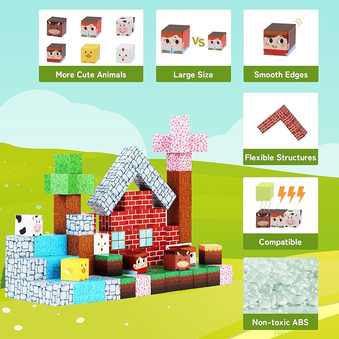 Magnetic Block Set - 111-Piece Magnetic Building Blocks - Ranch Mine Craft Magnetic Blocks Set, Magnetic Blocks for Kids Ages 4,5,6,7,8 STEM Montessori Sensory Building Game Toy Gift for Boys,Girls