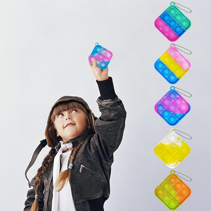 120 Pcs Mini Pop Bubble Fidget Toys, Silicone Keychain Small Pop Bulk for Party Favors, Classroom Prizes, Reliever Hand Toy Goodie Bag Stuffers Halloween Christmas Birthday Gifts for Kids Students