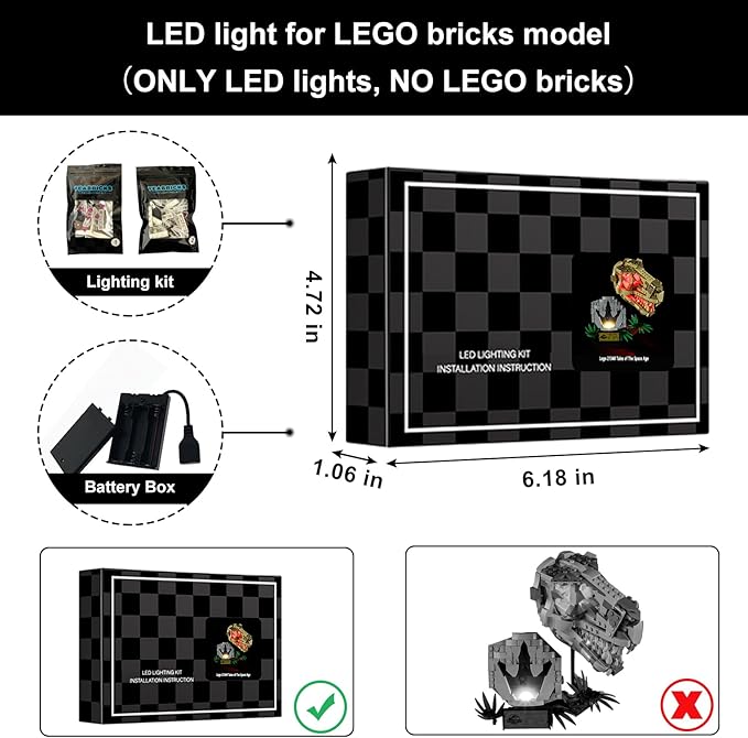 Vaodest LED Light for Lego 76964 Dinosaur Fossils: T. rex Skull Set,Design and Configuration Compatible with Model 76964 (LED Light Only, Not Building Block Kit)