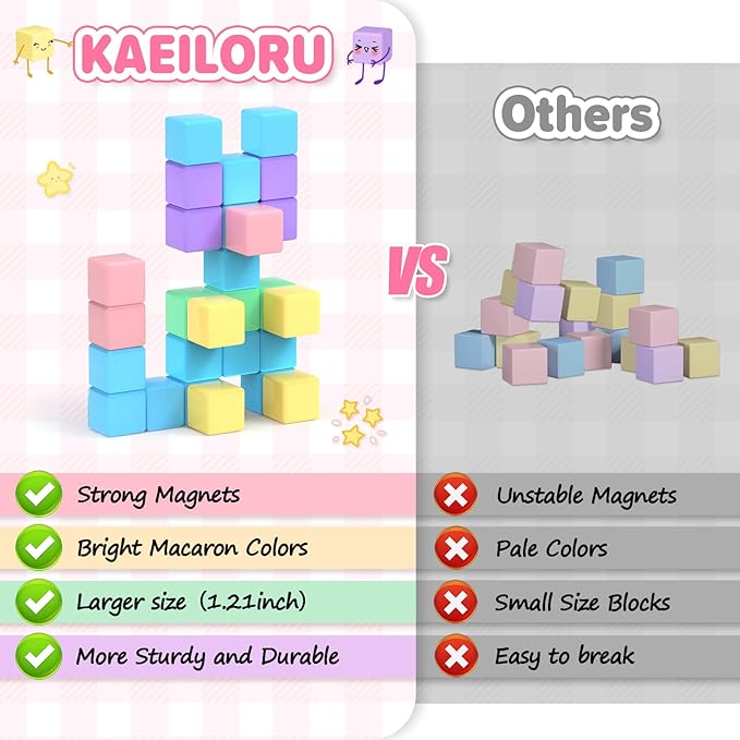 Magnetic Blocks - 35PCS Magnetic Building Blocks for Toddlers 1-3 STEM Magnetic Cubes for Kids Ages 2-4, Classroom Must Haves Magnet Toys for Kids Ages 3-5, Christmas Birthday Gifts for Girls & Boys