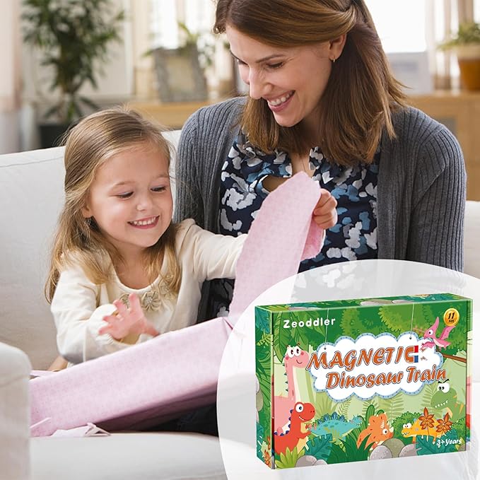 Toys for Toddlers, 11 Magnetic Wooden Dinosaur Train Set, Montessori Toys for Toddlers, Preschool Educational Material for Kids, Birthday Gifts for Boys, Girls