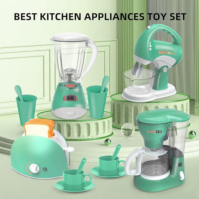 Play Kitchen Toys,Pretend Play Kitchen Appliances Toy Set with Coffee Maker, Blender, Mixer, Toaster, Toys for 3 4 5 6 7 8 Year Old, Birthday Gifts for Kids