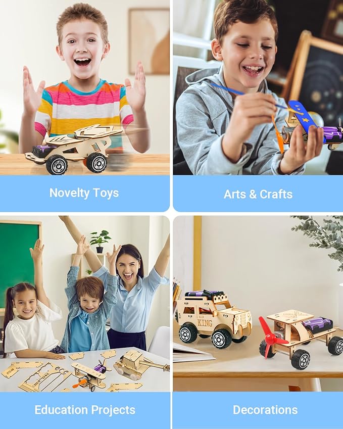 Poraxy STEM Kits for Kids Age 8-10, 5 Set STEM Toys for Boys Age 8-12, Wooden 3D Puzzles Model Car Kits, Science Kit Crafts Building Project, Birthday Gifts for 6 7 8 9 10 11 12 13 Year Old Boys Girls