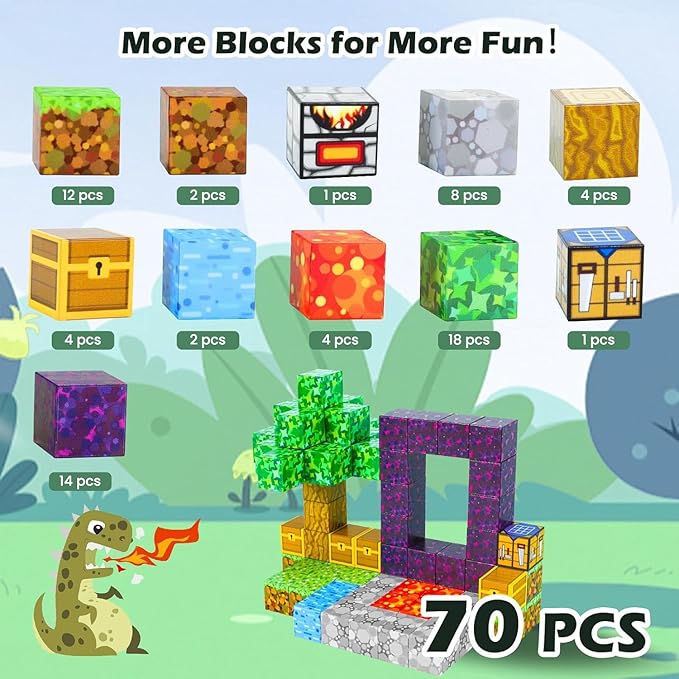 Kid Odyssey Magnetic Blocks - Mine Magnet Portal World Set, Magnetic Tiles Building Toys for Boys & Girl, Magnetic Montessori Toys Gifts for 3+ Years Kids
