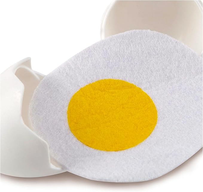 Hape Egg Carton | 3 Hard-Boiled Eggs with Easy-Peel Shell & 3 Fried, Wooden Realistic Educational Toy for Children 3+, White and Yellow (E3156)