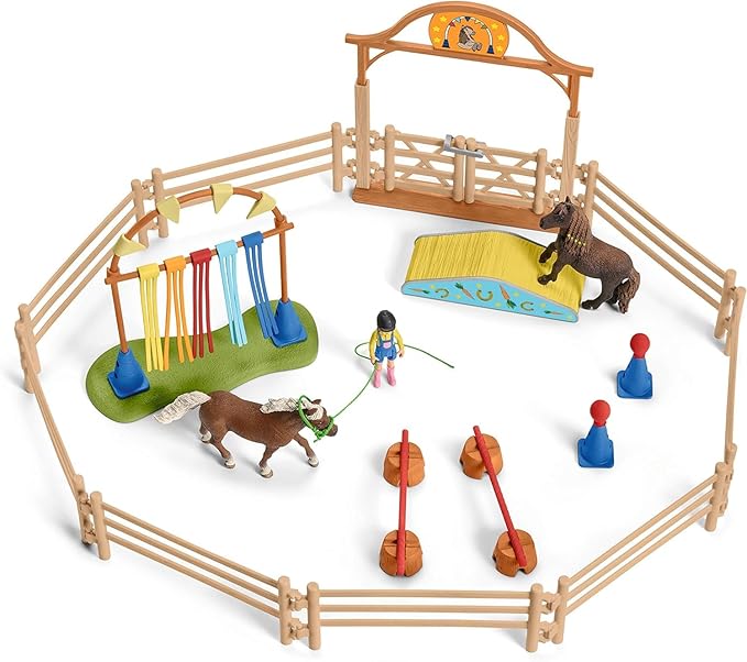 Schleich Farm World Pony Agility Training Set with Horse, Trainer, and Accessories Playset - 41-Piece Pony, Trainer, and Accessories Toy Set, Gift for Boys, Girls, and Toddlers Ages 3+