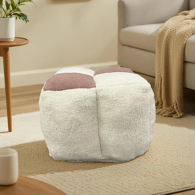 Louis Donné Stuffed Pouf Ottoman, Pouf with Memory Foam Filler, 17.7 * 17.7 * 15.7 Inch Ottoman Pouf Foot Rest, Bean Bag Cubes for Footrest, Boho Footrest Stool for Living Room, Bedroom