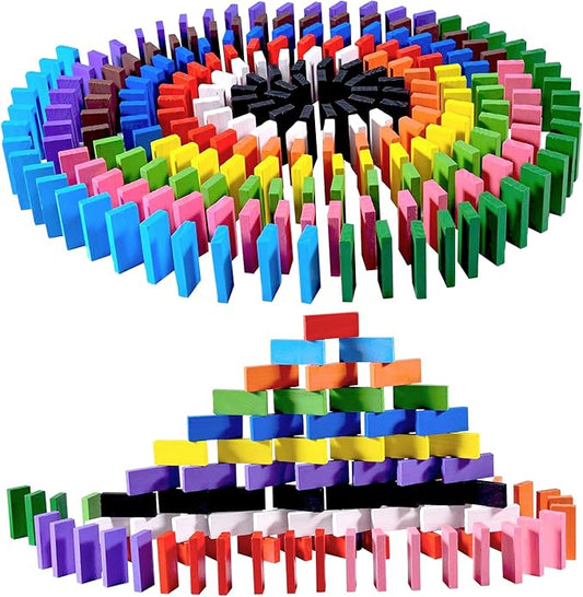 OBTANIM 600 Pcs Colorful Wooden Domino Blocks Set Domino Tile Bulk Building Racing Stacking Games Educational Toys for Kids Birthday Party Favor