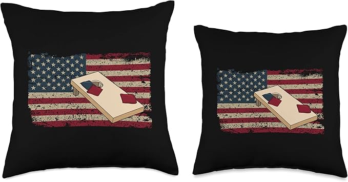 Cornhole Player America Flag Tee I Proud Bean Bag Game Board Throw Pillow, 16x16, Multicolor