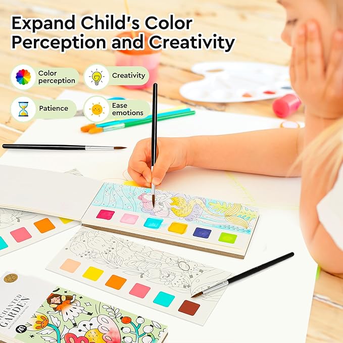 Watercolor Painting Book 21-Pages,Travel Paint Watercolor Coloring Book Set for Kids 5-8 Years Old Boys and Girls Party Birthday Thank You Exchange Art Craft Gift- 3in1-Forest