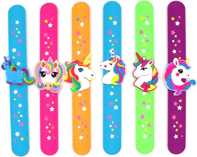 Silicone unicorn Slap Bracelets - Silicone Unicorn Wristband Birthday Party Favors, Boys Girls Party Favors Gifts Carnival Prizes Set (6 Pack