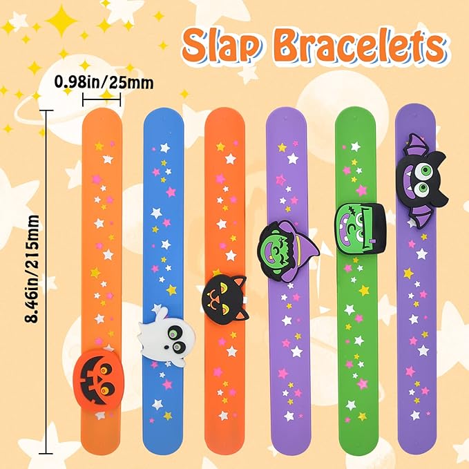 Welkin 6PCS Halloween Slap Bracelets For Kids,Colorful Silicone Bracelet, Soft and Safe Slap Bracelets Party Decorations Favors,Kids halloween Party Gift (Halloween)