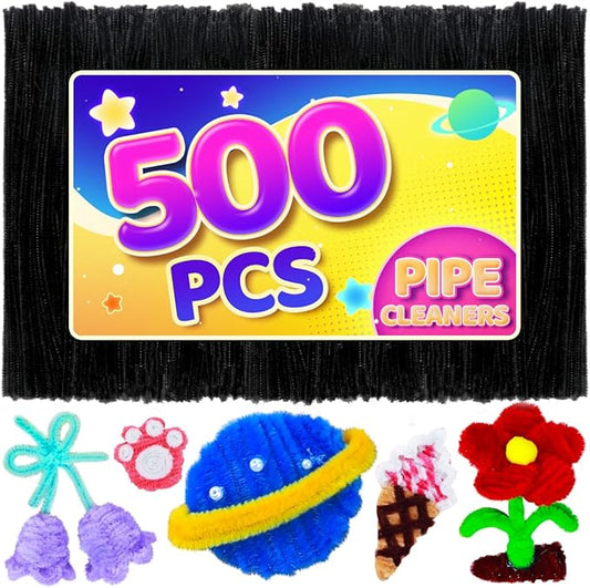 Eppingwin 500pcs Pipe Cleaners, Black Pipe Cleaners Craft Supplies,Chenille Stems for DIY Arts Crafts Project(Black)