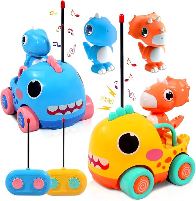 Toddler Remote Control Car, Cartoon RC Dino Chasers Cars, Toddler Toys, 3 Year Old Boy Toys, Car Toys for 3 Year Old Boys, Music & Sound Christmas Birthday Gift