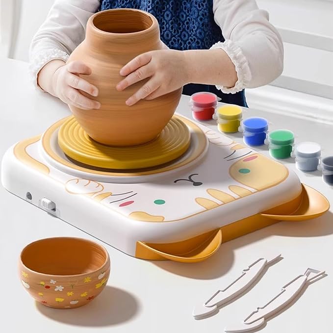 Mini Kids Pottery Wheel-DIY Kits Clay Maker for Beginners with 6 Packs Modeling Clays, Clay Sculpting Tools & Painting Kit for Pottery, Tiny Pottery Wheel for Kids Age 8-12, 10-13