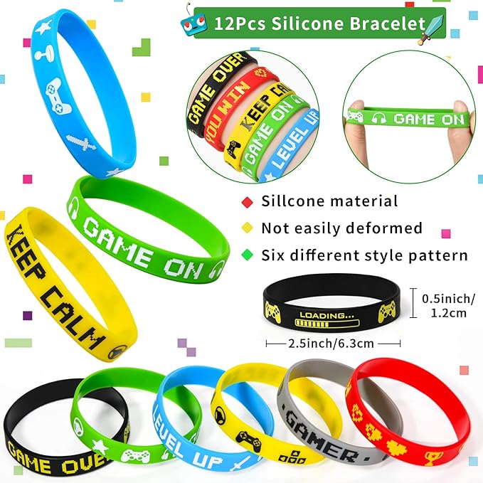 Winrayk Video Game Party Favors Gamer Birthday Supplies Kids, Invisible Ink Pen Notebook Gift Bag Stamper Bracelet Keychain Sticker Pinata Goody Stuffer Teen Girl Boy Game On Gaming Party Favors Decor