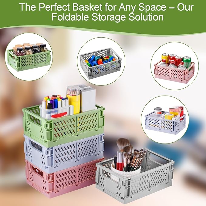 HUUSMOT 4-Pack Small Pastel Plastic Storage Baskets, Collapsible Crates for Organizing, Space-Saving Mini Bins for Classroom, Kitchen, Office, Bedroom (Blue, 9.8" x 6.5" x 3.8")