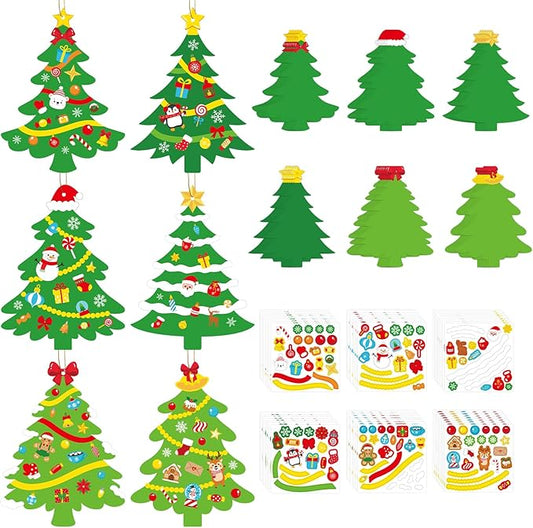 48Pcs DIY Christmas Tree Craft Kit for Kids, Holiday Art Making Craft with Stickers, Make Your Own Christmas Bookmark Xmas Party Favor Decorations Classroom Home Game Activities (Christmas Tree)