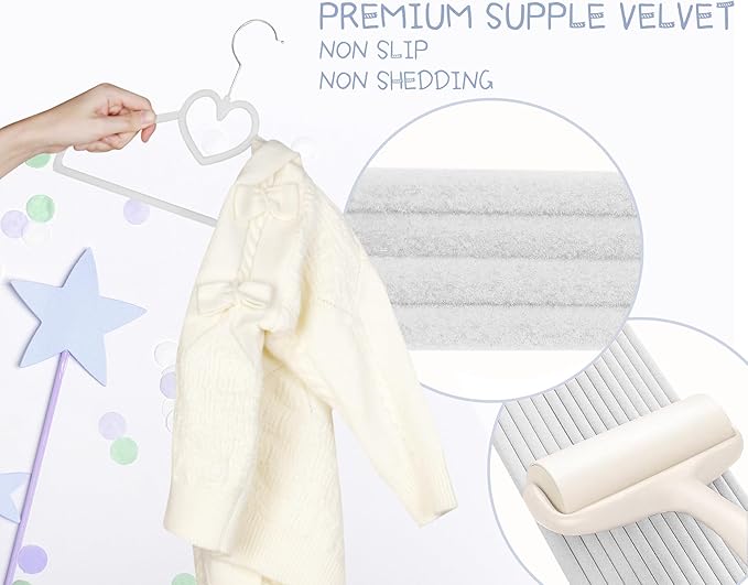 Grey Heart Velvet Baby Hangers - 50pack 13inch Toddler Hangers with 20pcs Clips, Premium Velvet Strong and Durable Baby Clothes Hangers Without Slipping, Ultra Slim and Stackable Space Saving