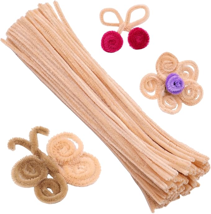 100 Pieces Pipe Cleaners Chenille Stem, Solid Color Pipe Cleaners Set for Pipe Cleaners DIY Arts Crafts Decorations, Chenille Stems Pipe Cleaners (Beige)
