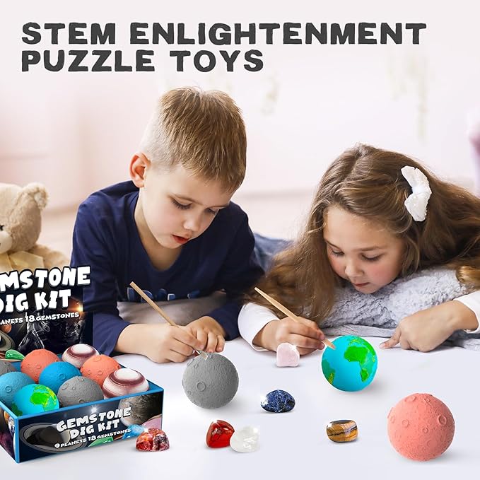 Science Dig Kit, Solar System Space Toys Excavate 18 Real Gems from 9 Planets Easter Egg Toys for Kids 6-12, STEM Educational Science Kits, Archaelogy Geology Christmas Birthday Gift for Boys Girls