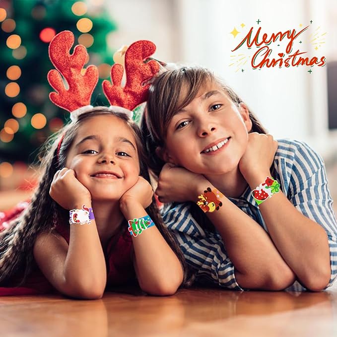 Welkin 6PCS Christmas Slap Bracelets For Kids,Colorful Silicone Bracelet, Soft and Safe Slap Bracelets Party Decorations Favors,Kids Christmas Party Gift