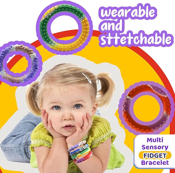 12pcs Random ColorSensory Fidget Toys for Kids Adults , Stretchy Fidget Bracelet &Texture & Calming Autism Sensory Toys for Special Needs Autistic Children &Calm Down Toy for Toddler Girls Boys