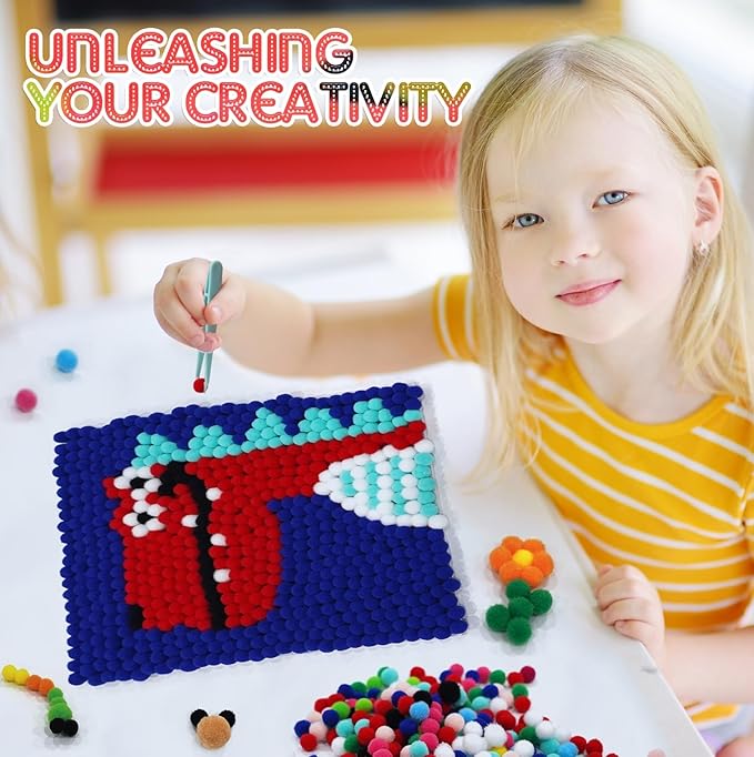 URSDIART Dinosaur Pom Poms Craft Supplies, Pom Poms Art Craft Kits for Ages 8-12,6-9,15 Years+, DIY Pom Pom Painting Art Kit,Classroom Bulk Craft Supplies for Kids & Adults,Beginners
