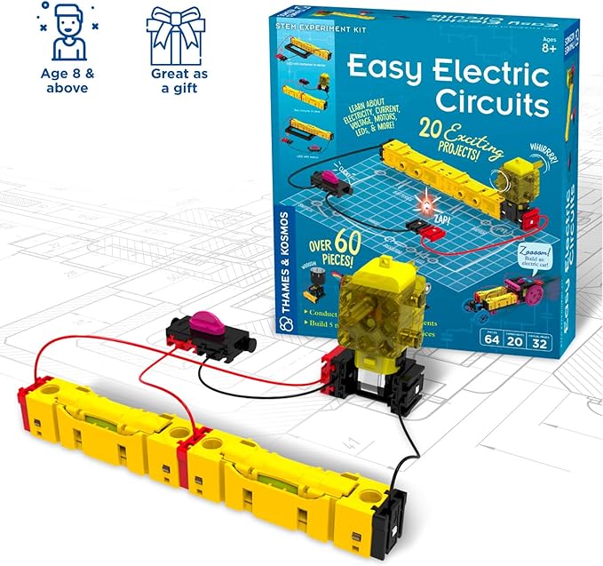 Thames & Kosmos Easy Electric Circuits STEM Kit | Essential Circuitry Set | 15 Experiments, 5 Motorized Models - Electricity, Current, Voltage, LEDs & More | Innovative, Easy-to-Use Building System