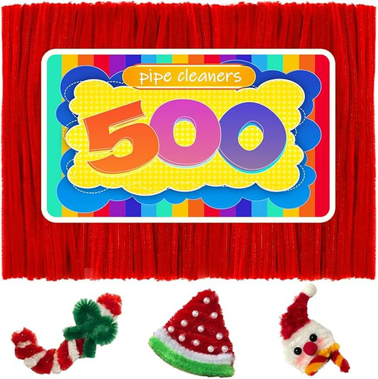 GAGANIU 500pcs Pipe Cleaners, Pipe Cleaners for Crafts, Craft Supplies Multicolor Chenille Stems for Art&Craft Christmas DIY Projects(Red)