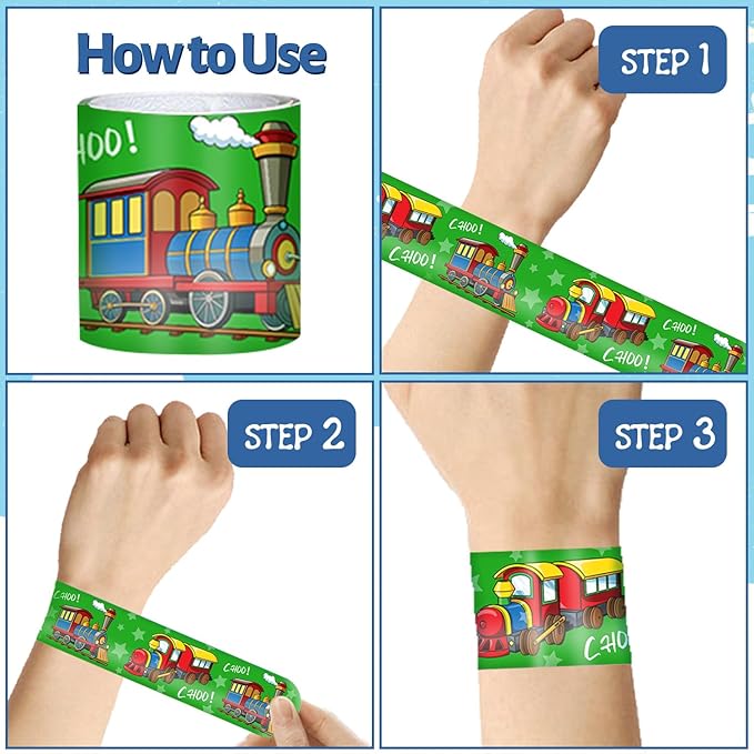 74 PCS Train Party Favors, 24 PCS Train Slap Bracelets 50 PCS Train Stickers Train Birthday Party Decorations Supplies Gifts for Kids Classroom Rewards