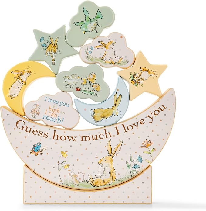 KIDS PREFERRED Guess How Much I Love You Wooden Balancing Stacker Toy and Decoration Educational Preschool Learning Wooden Blocks for Babies, Toddlers, and Kids