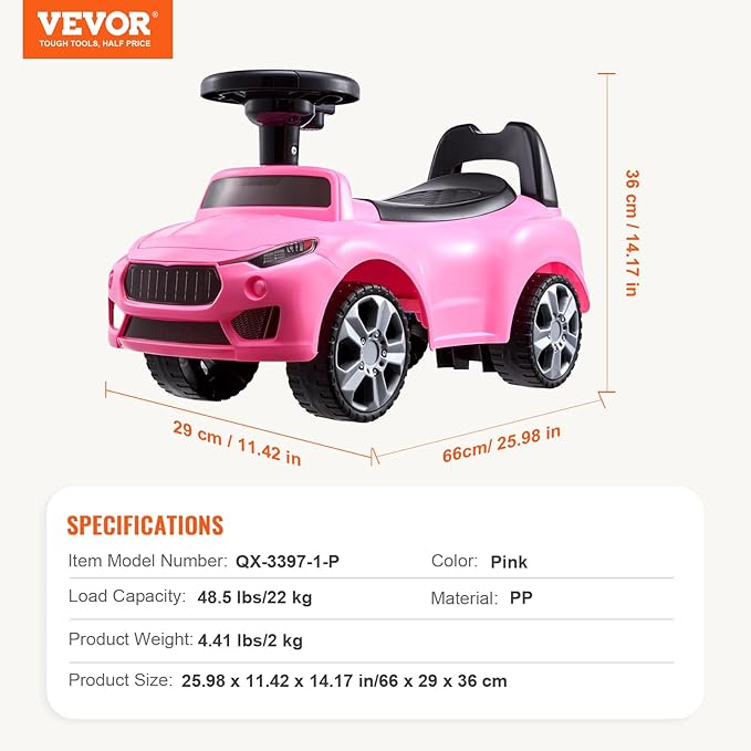 VEVOR Ride On Push Car for Toddlers, Ages 19+ Months, Ride Racer, Sit to Stand Toddler Ride On Toy, Kids Ride On Car with Music Steering, Horn & Under Seat Storage, Ride On Toy for Boys Girls, Pink