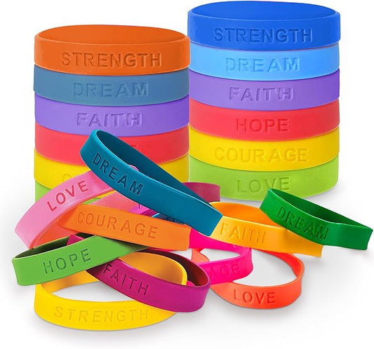 Rubber Bracelets with Sayings Assorted Colors 24-Pack Motivational Sayings Wristbands Unisex Accessories for Women Men Teens Students Graduation Gift Supplies - Party Favor Fashion & Prize