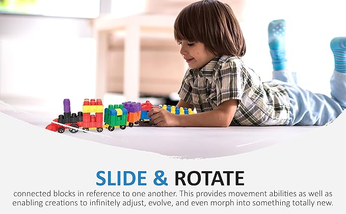 SNAPO Advanced Builder Blocks 7 Years and up - Six-Sided Toddler Building Blocks - Build Planes, Cars and Trains - Unisex Stackable Assembly Blocks for Kids (300pcs)