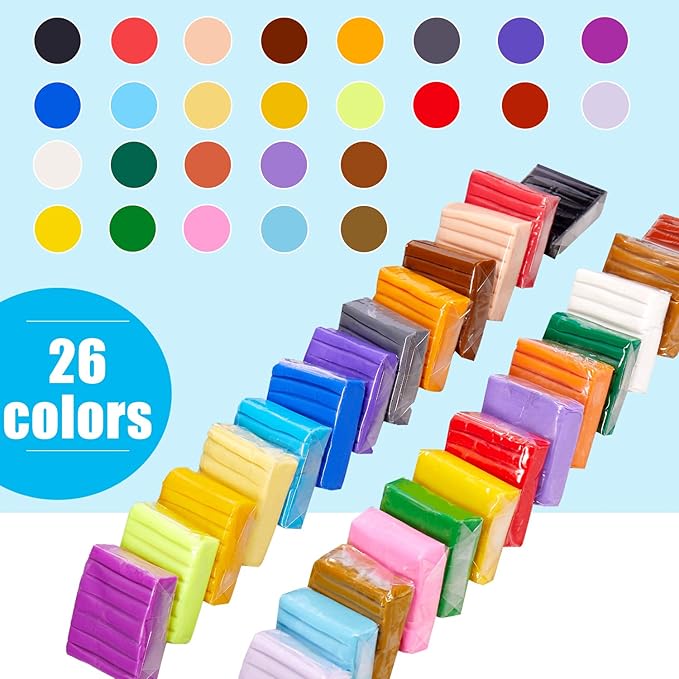 Polymer Clay Kit - 26 Colors Oven Bake Modeling Clay, Safe & Non-Toxic, Craft Gift for Kids. 0.7oz/Color