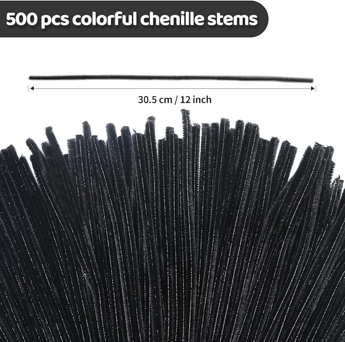Eppingwin 500pcs Pipe Cleaners, Black Pipe Cleaners Craft Supplies,Chenille Stems for DIY Arts Crafts Project(Black)